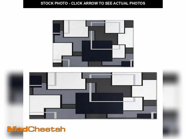 Lot 74-13779583 - Grey and Black Geometric` Kitchen Rugs and Mats Sets Of 2,Kitchen Decoration Rugs,Rubber Backing Non...