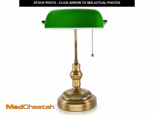 Lot 74-14045197 - ASOKO Traditional Bankers Lamp, Brass Base, Handmade Emerald Green Glass Shade,Vintage Office Table ...