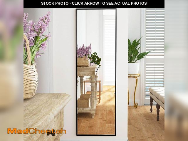 Lot 74-12773592 - XRAMFY 48 in. H x 14 in. W Modern Rectangular Black Aluminum Alloy Framed Full Length Mirror Wall Mi...