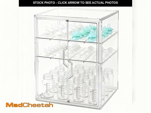 Lot 74-14264802 - Baby Bottle Organizer, 3-Tier Bottle Storage for Countertop with Double Magnetic Doors, Clear Plasti...