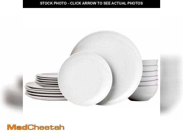 Lot 74-13790914 - Basics 18-Piece Complete Kitchen Dinnerware Set, Microwave and Dishwasher Safe, Plates, Dishes, Bowl...