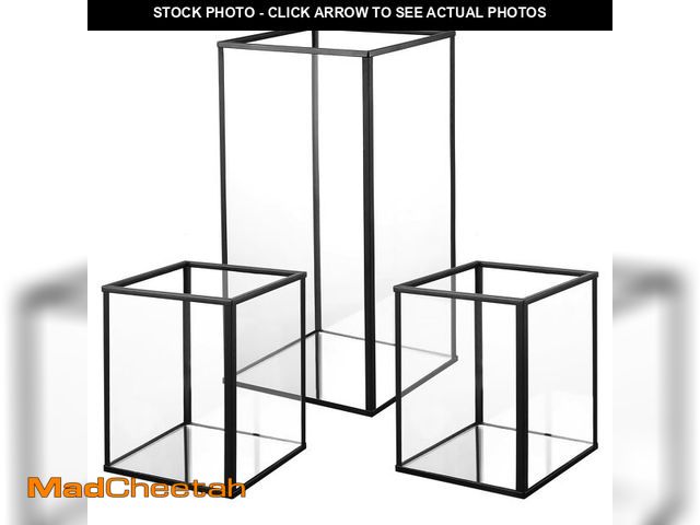 Lot 74-12880609 - Phosphor Small Hurricane Candle Holder Set of 3 Pieces, Black Glass Candle Holder for Wedding, Party...