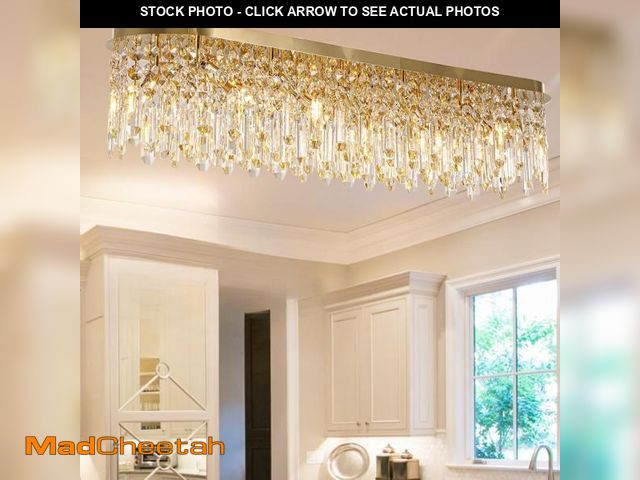 Lot 74-12167838 - Siljoy Modern Crystal Chandelier, 12 Lights Gold Rectangle Flush Mount Raindrop Chandelier Lighting,...