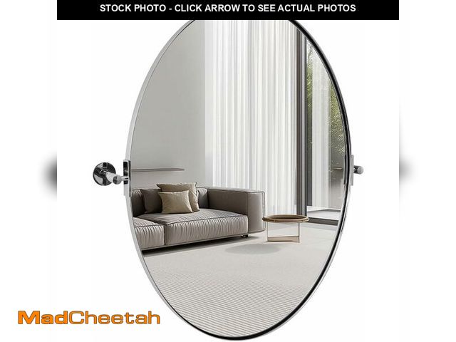 Lot 74-13835492 - ANDY STAR Oval Bathroom Mirror, 24" x 36" Chrome Stainless Steel Metal Frame Vanity Mirror for Over ...