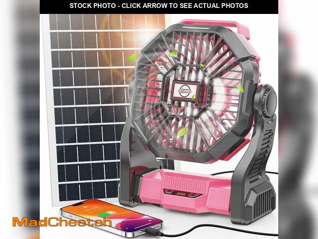 Lot 74-14263712 - 30000mAh Solar Fan with LED Lantern, 10W Solar Panel Rechargeable Battery Powered Camping Fan for Ou...