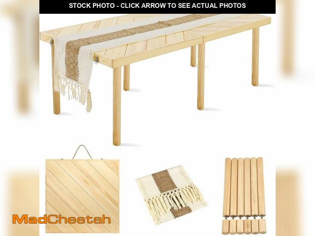 Lot 74-13709610 - Folding Picnic Table with Table Runner, Portable Boho Low Picnic Table for Indoor Outdoor, 44" x 22"...