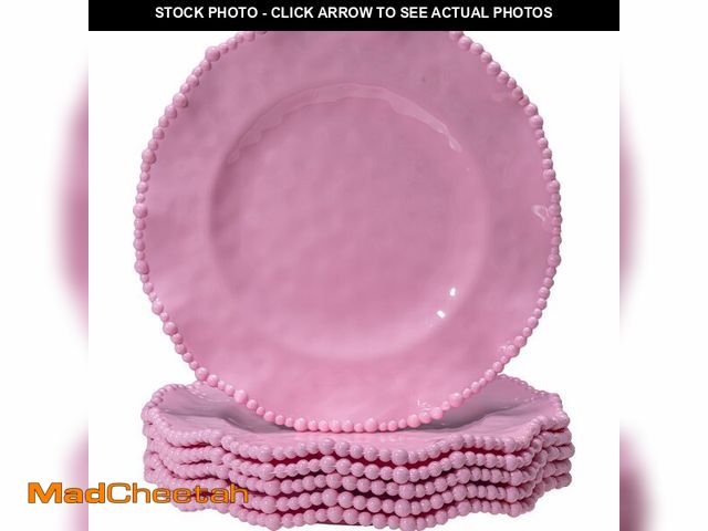 Lot 74-14342034 - ZAROCRUS Pink Beaded Dinner Plates sets, 11 inch Unbreakable Melamine Plate Set of 6, Lightweight Di...