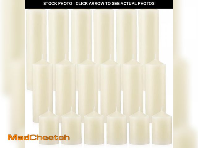 Lot 74-12310543 - MTLEE 18 Pcs Set of 3 Pillar Candles Bulk 2 in x 3, 6, 8 Long Burning Clean Unscented Smokeless Pill...