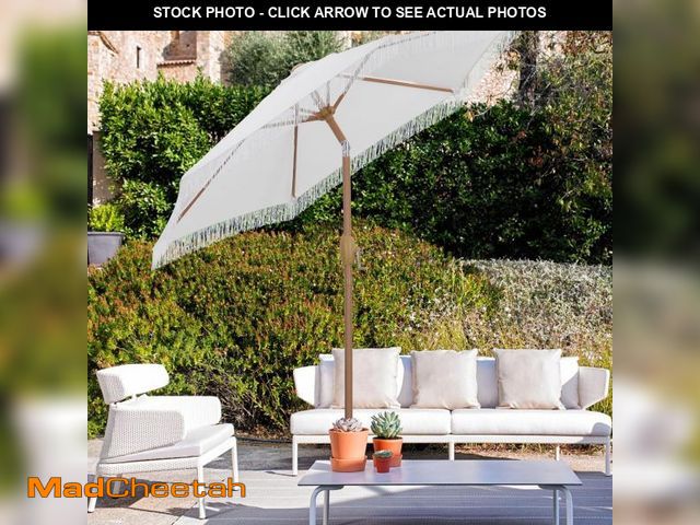Lot 74-12144952 - Autlaycil 7.5 ft Fringe Patio Umbrella, Outdoor Table Tassels Umbrella with Push Button Tilt and Cra...