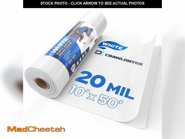 Lot 74-13734134 - Crawldryer White Plastic Sheeting, 20 Mil 10' x 50', Crawl Space Vapor Barrier, White Vapor Barrier,...