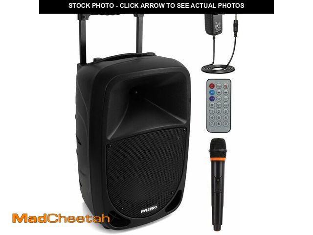 Lot 74-14317861 - Pyle PSBT105A - 1000W Portable Bluetooth PA Speaker, 10'' Subwoofer, UHF Wireless Mic, MP3/USB/SD, R...