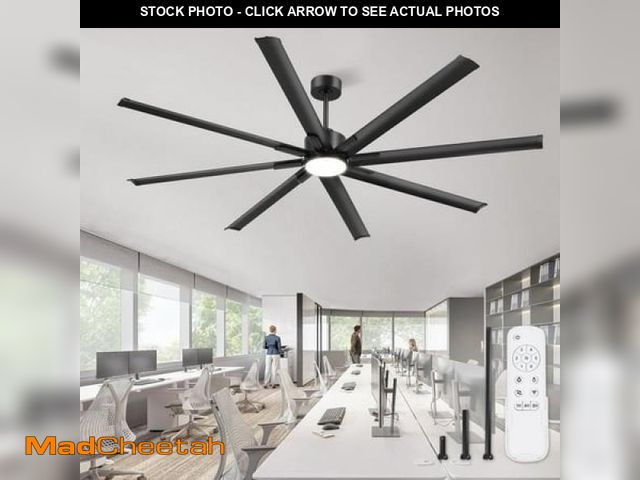 Lot 74-12156384 - Zardon 84-inch Ceiling Fan with Light - 6-Speed Remote Control  Black Finish  Ideal for Large Indoor...