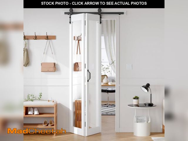 Lot 74-12445253 - FREDBECK Preassembled Bifold Barn Door 36x84 (Double 18x84) with 1 Lites Mirror,Bi-fold Closet Doors...