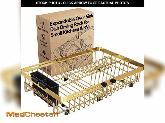 Lot 74-14269799 - MAJALiS Gold Dish Drying Rack Over The Sink with Utensil Holder - UNUSED