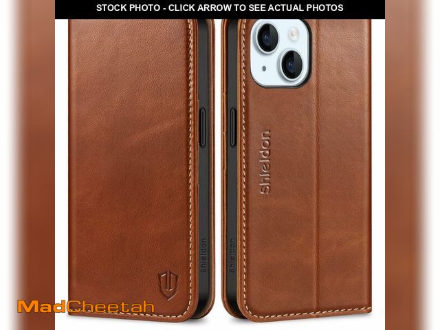 Lot 74-13954293 - SHIELDON Case for iPhone 15 2023, Genuine Leather Wallet Book Case Magnetic RFID Blocking Credit Car...
