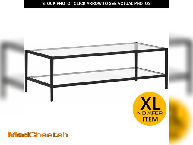 Lot 74-12762951 - Henn&amp;Hart 54" Wide Rectangular Coffee Table with Glass Shelf in Blackened Bronze, Modern coffee ...