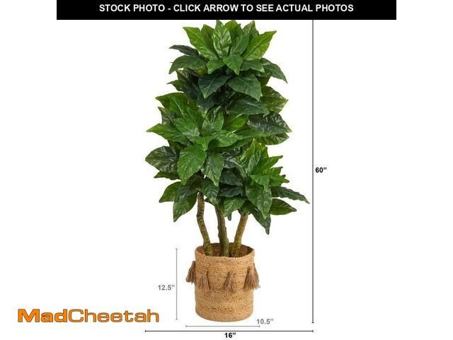 Lot 74-12774133 - Nearly Natural 5 ft. Green Bird Nest Artificial Tree in Handmade Natural Jute Planter with Tassels U...