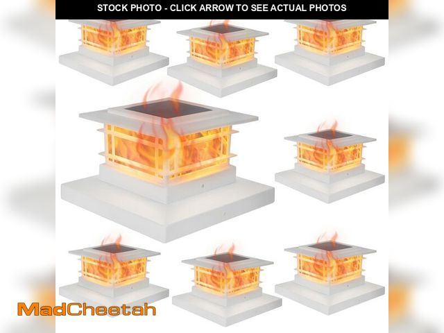 Lot 74-12711382 - Dynaming 8 Pack Solar Post Cap Lights Outdoor with Flickering Flame Light, White Shell Fence Post So...