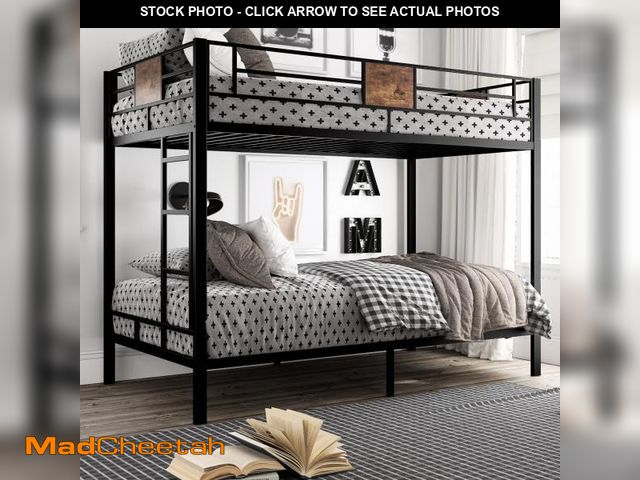 Lot 74-12474334 - Amolife Metal Twin Over Twin Size Bunk Bed Frame with Stairs &amp; Full-Length Guardrail, Black - UN...