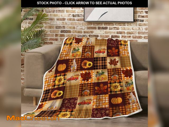 Lot 74-12711742 - Fall Throw Blanket,Pumpkin Maple Leaf Autumn Harvest Orange Checkered Throw Blanket, Plaid Soft Fuzz...