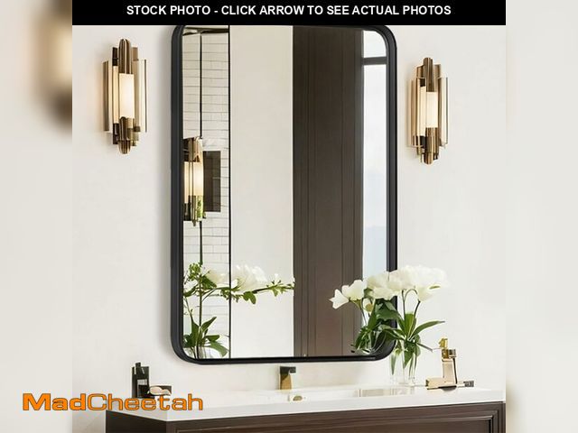 Lot 74-14067064 - Atilioo Bathroom Mirror for Wall, 30x22 Inch Rectangle Mirror, Matte Black Metal Framed Bathroom Van...
