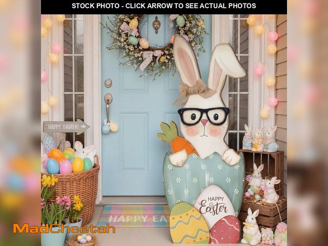 Lot 74-13576746 - Yerliker 35 Inch Easter Wooden Porch Sign Bunny Standing Sign Decoration Easter Cute Rabbit Outdoor ...