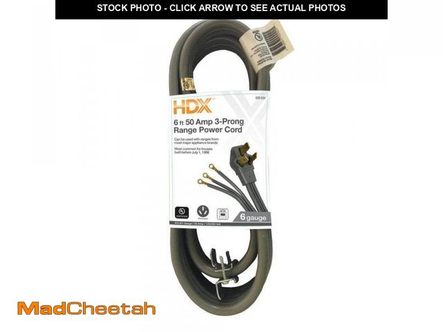 Lot 74-12412092 - HDX 6 ft. 6/3 50 Amp 3-Prong Range Power Cord, Grey - UNUSED
