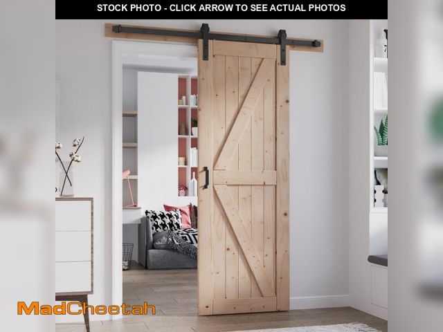 Lot 74-12164005 - FREDBECK 32in x 84in Sliding Barn Door with 5.5FT Barn Door Hardware Kit Included Wood K Shape Solid...