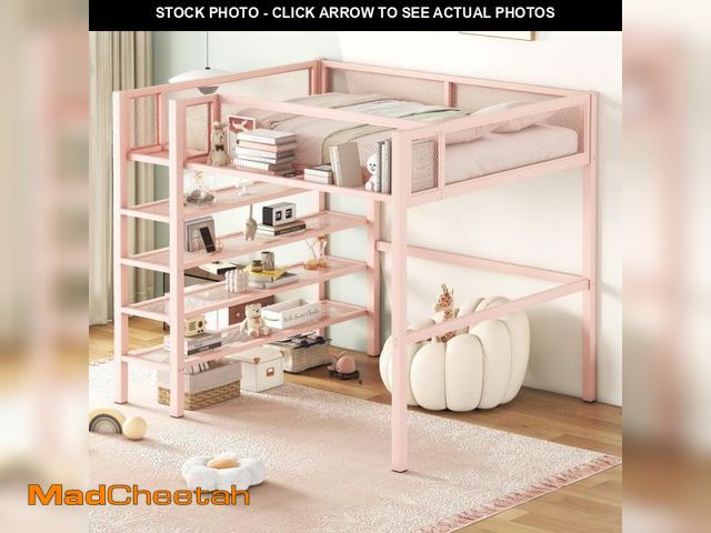 Lot 74-12526919 - Brisca Full Size Metal Loft Bed with 4-Tier Shelves &amp; Storage,Headboard and Footboard &amp; Matc...