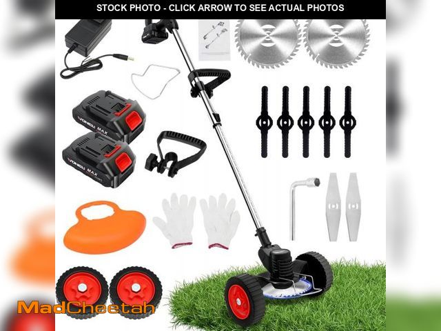 Lot 74-12513744 - 21V 3-in-1 Cordless Weed Eater: Brush Cutter/Trimmer/Edger, 2 Batteries + Charger, with Wheels - UNU...