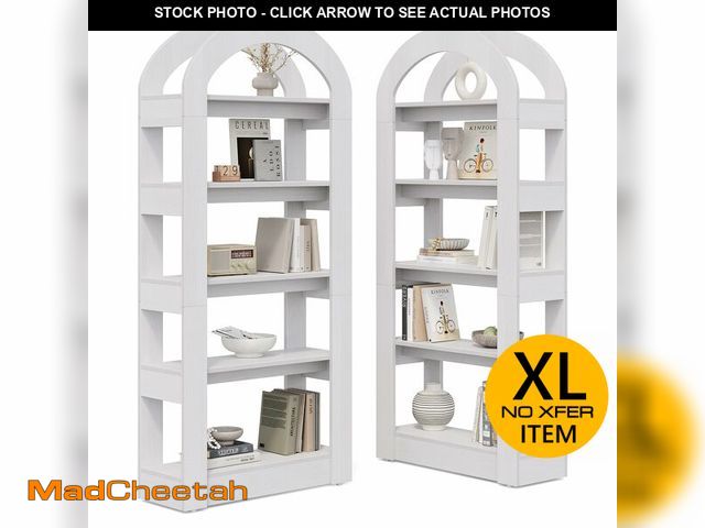 Lot 74-13641779 - LITTLE TREE 5-Tier Bookshelf, Arch-Shaped Racks, Tall Standing Wooden Bookcase Display Shelf Modern ...