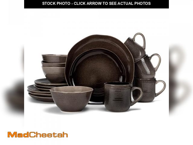 Lot 74-12114038 - Elanze Designs Reactive Glaze Farmhouse Rustic Boho Ceramic Stoneware Dinnerware 16 Piece Plate Bowl...