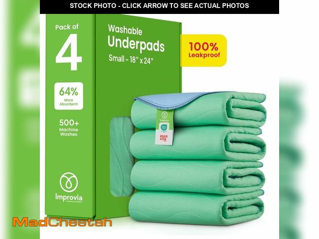 Lot 74-12713126 - IMPROVIAÃÂ® Washable Underpads, 18" x 24" (Pack of 4) - Heavy Absorbency Reusable Incontinence Pads...