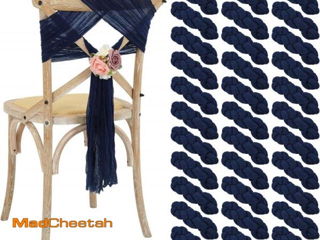 Lot 74-12212476 - 50 PCS Cheesecloth Chair Sashes Bows Wedding Aisle Decorations Chair Ribbon Ties Back Sash for Weddi...
