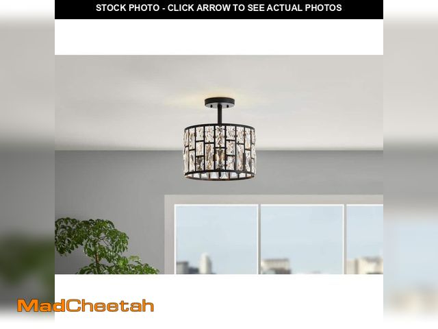 Lot 74-12691508 - *MISSING HARDWARE* Home Decorators Collection Kristella 12.5 in. 3-Light Matte Black Semi Flush Moun...