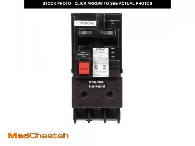 Lot 74-12413161 - Siemens 50 Amp Double Pole Type QE Ground Fault Equipment Protection Circuit Breaker - USED