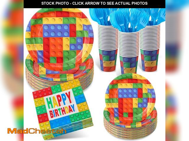 Lot 74-14152438 - Rtteri 216 Pcs Building Brick Party Supplies Include 72 Blocks Theme Birthday Brick Paper Plates 72 ...