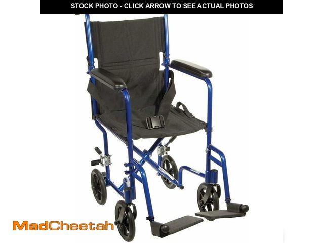 Lot 74-13041982 - Drive Medical Deluxe Lightweight Aluminum Transport Wheelchair, Blue, 17" - UNUSED