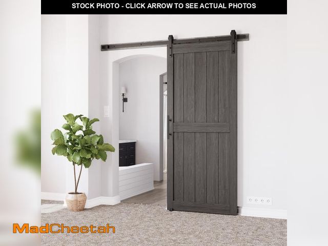Lot 74-7817186 - LDB_BUILDING Paneled  Primed Grey Sliding Barn Door With Installation Barn Door Hardware Kit SMDD110...