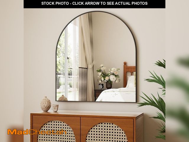 Lot 74-12675265 - GLSLAND 32 in. W x 34 in. H Arch Metal Framed Wall Bathroom Vanity Mirror Black - UNUSED