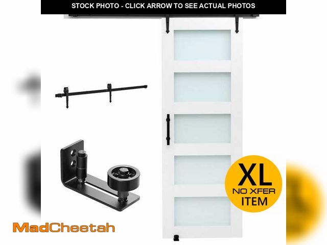 Lot 74-13778648 - VEVOR Barn Door and Hardware Kit, 30 in. x 84 in. x 1.38 in. Wood and Glass Sliding Barn Door, Acces...