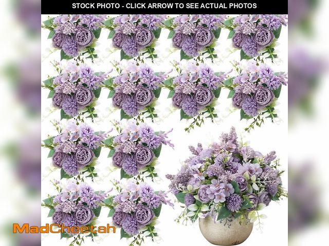 Lot 74-14387377 - Zeyune 12 Pcs 13.4 Inch Artificial Flowers Bouquet Fake Silk Flowers Faux Bouquet Hydrangea Bouquets...