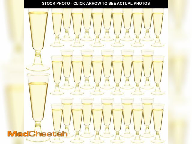 Lot 74-13623206 - CHENGU 150 Pcs Champagne Flutes 5 Oz Plastic Disposable Champagne Flutes Crystal Wine Glasses Reusab...