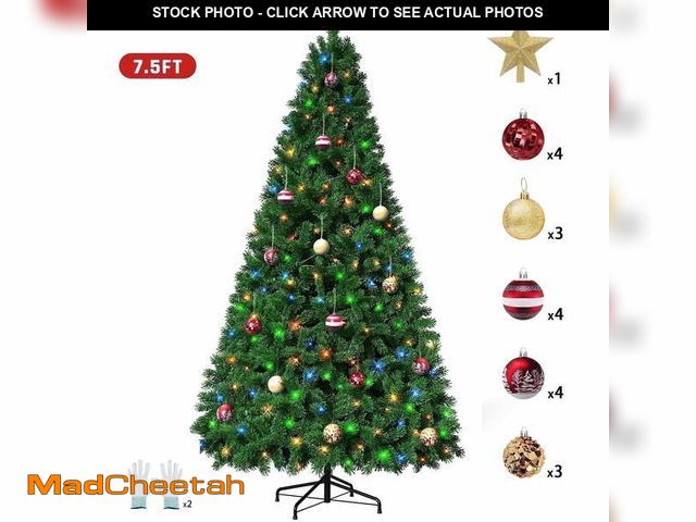 Lot 74-13042573 - VAVSEA 7.5ft Pre Lit Christmas Tree with 18pcs Ball, Artificial Christmas Tree with Lights, Xmas Tre...