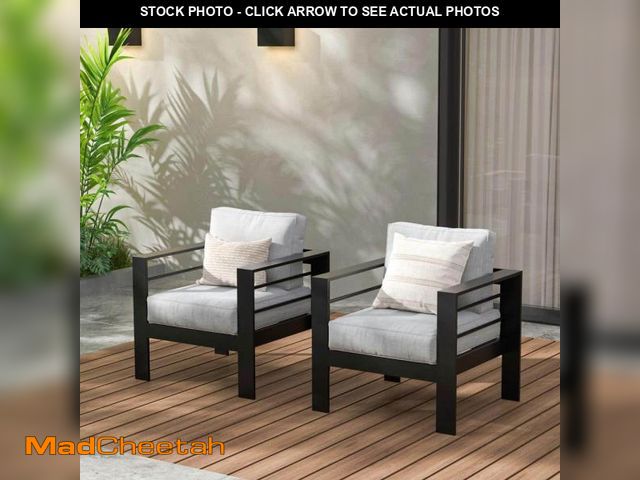 Lot 74-12516269 - SUNVIVI Black Aluminum Outdoor Deep Seating Lounge Chair with CushionGuard Gray Cushion 2-Pack - UNU...