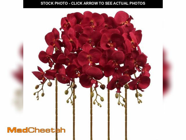 Lot 74-14214756 - UUXX Burgundy Flowers Artificial Orchids 5PCS Fake Orchid 35.4" Faux Orchid Stems Burugndy Artificia...