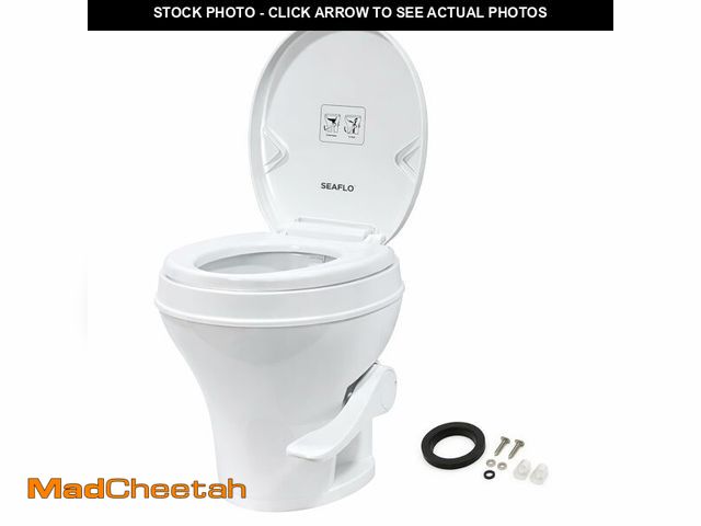 Lot 74-13788053 - SEAFLO RV Toilet, Residential Height 18.4", Gravity Flush Foot Pedal, Soft Close Seat, Camper Toilet...