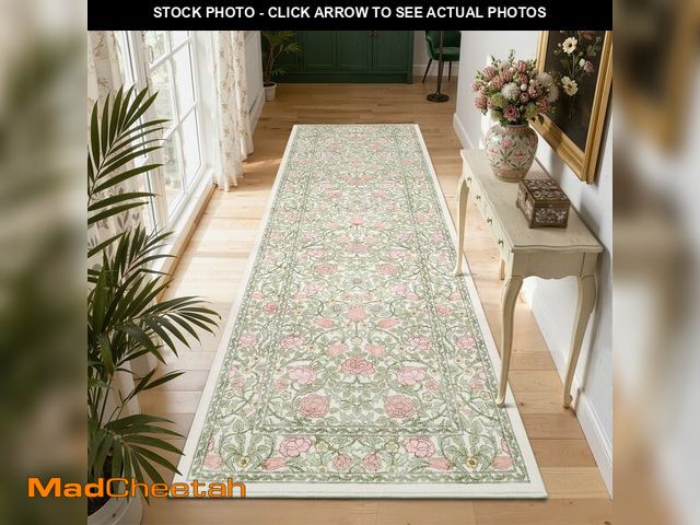 Lot 74-13625145 - GarveeHome Pink and Green Vintage Floral 2x6 Runner Rug Washable Kitchen Rugs Non Slip Boho Long Rug...