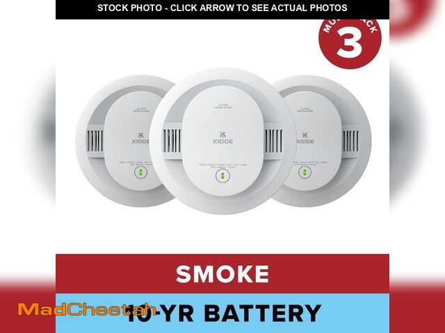 Lot 74-13049784 - Kidde 10-Year Battery Powered Smoke Detector with Photoelectric Sensor and Voice Alerts (3-Pack) 210...