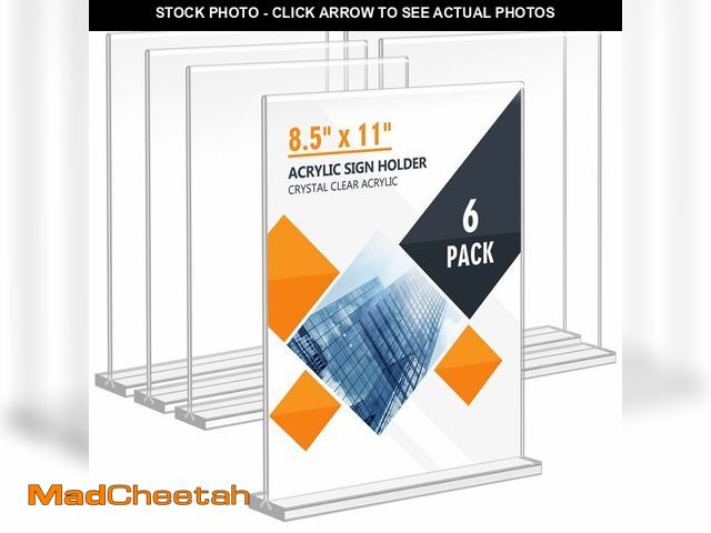 Lot 74-12971710 - Enayplon Acrylic Sign Holder 8.5 x 11, Double Sided Sign Holder Stand, Plastic 6 Pack Table Paper St...